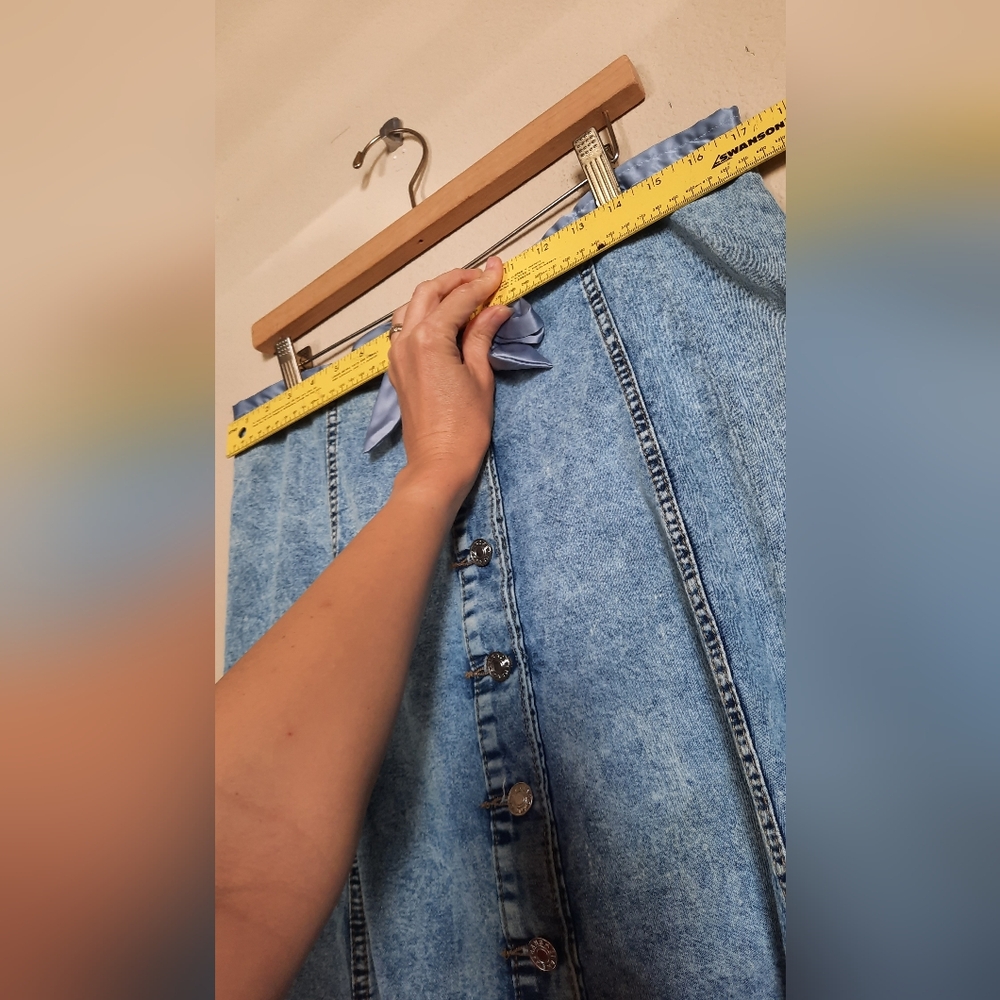 Denim Midi Skirt Ruffle Button Down Tie Peasant Cottage Coastal Cowgirl - Picture 4 of 6